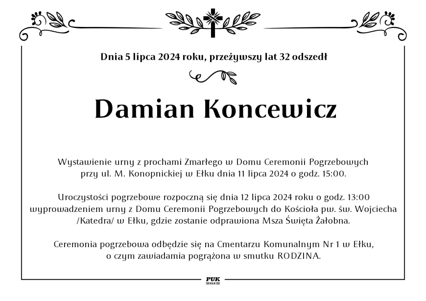 Damian Koncewicz - nekrolog